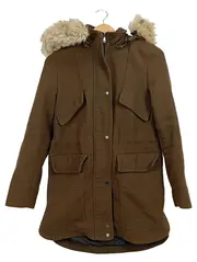 Vorschaubild 2 von Basic Damen Parka Winterjacke Kapuze Fellkragen Braun Gr. XS