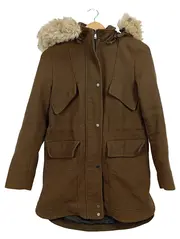Vorschaubild 1 von Basic Damen Parka Winterjacke Kapuze Fellkragen Braun Gr. XS