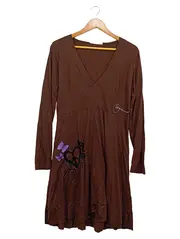 Vorschaubild 1 von Damen Kleid Gr. L Braun Langarm Schmetterling V-Ausschnitt