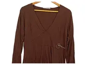 Vorschaubild 3 von Damen Kleid Gr. L Braun Langarm Schmetterling V-Ausschnitt