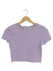 Vorschaubild 1 von Damen Basic Crop T-Shirt Lila Gr. S Kurzarm Baumwolle Alltag