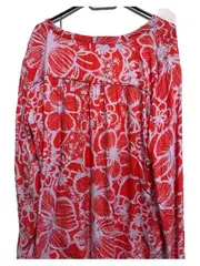 Vorschaubild 2 von Damen Bluse Gr. 42 Rot Blumenmuster Langarm Viskose