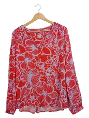 Vorschaubild 1 von Damen Bluse Gr. 42 Rot Blumenmuster Langarm Viskose