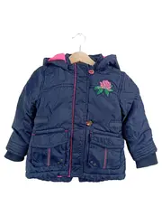 Vorschaubild 1 von Mädchen Steppjacke Gr. 92 Navy Blau Kapuze Rose Winterjacke