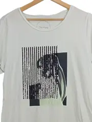 Vorschaubild 3 von TAIFUN Damen T-Shirt Gr. 42/XL Baumwolle Grafik Pailletten Kurzarm Weiß