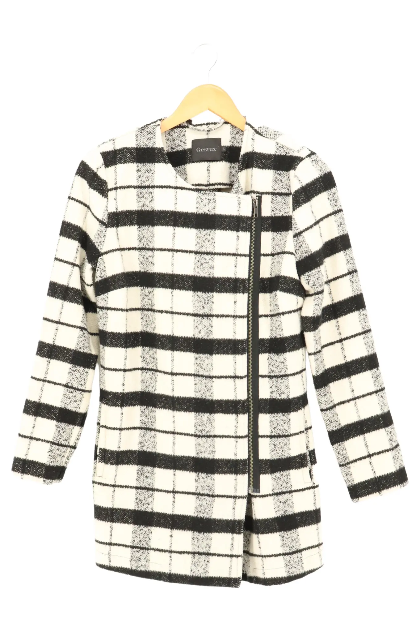 GESTUZ Übergangsmantel Damen 34/XS Schwarz-Weiß Kariert Elegant Klassisch