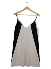 Vorschaubild 1 von Damen Trägerkleid V-Ausschnitt Beige Schwarz Colorblock Gr. M