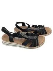 Vorschaubild 1 von Sandalen Damen Gr. 37 Schwarz Komfortabel mit Strasssteinen