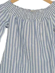 Vorschaubild 2 von Damen Off-Shoulder Bluse Gr. 34/XS Blau Weiß Gestreift Baumwolle