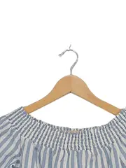 Vorschaubild 4 von Damen Off-Shoulder Bluse Gr. 34/XS Blau Weiß Gestreift Baumwolle