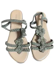 Vorschaubild 2 von Sandalen Damen Gr. 37 Oliv Casual mit Blumen Applikationen