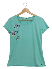 Vorschaubild 1 von Damen T-Shirt Gr. 40/L Baumwolle Tiermotiv Applikation Türkis