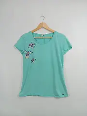 Vorschaubild 2 von Damen T-Shirt Gr. 40/L Baumwolle Tiermotiv Applikation Türkis