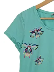 Vorschaubild 4 von Damen T-Shirt Gr. 40/L Baumwolle Tiermotiv Applikation Türkis
