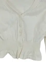 Vorschaubild 2 von Strickjacke Kinder Gr. 104 Weiß Baumwolle Leinen Lochmuster