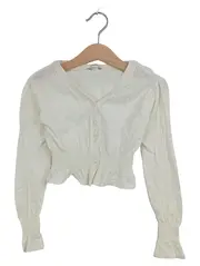 Vorschaubild 1 von Strickjacke Kinder Gr. 104 Weiß Baumwolle Leinen Lochmuster