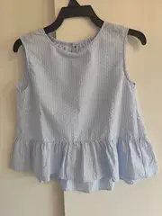 Vorschaubild 3 von Kinder Top ärmellos Gr. 140 blau gestreift Rüschen Baumwolle