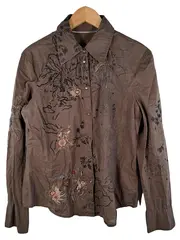 Vorschaubild 1 von Damen Bluse Gr. L Braun Floral Stickerei Bohemian Langarm