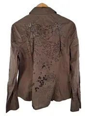 Vorschaubild 2 von Damen Bluse Gr. L Braun Floral Stickerei Bohemian Langarm