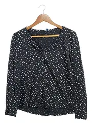 Vorschaubild 1 von Damen Bluse Punkte Langarm Gr. 36/S Casual Schwarz