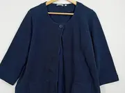 Vorschaubild 2 von 1920 Damen Strickjacke Gr. 46 Blau Gestreift 3/4-Arm Casual