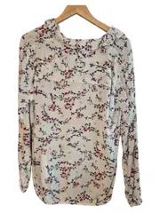 Vorschaubild 3 von Damen Bluse Gr. 42/XL Weiß Blumenmuster Langarm Viskose