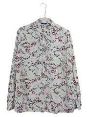 Vorschaubild 1 von Damen Bluse Gr. 42/XL Weiß Blumenmuster Langarm Viskose