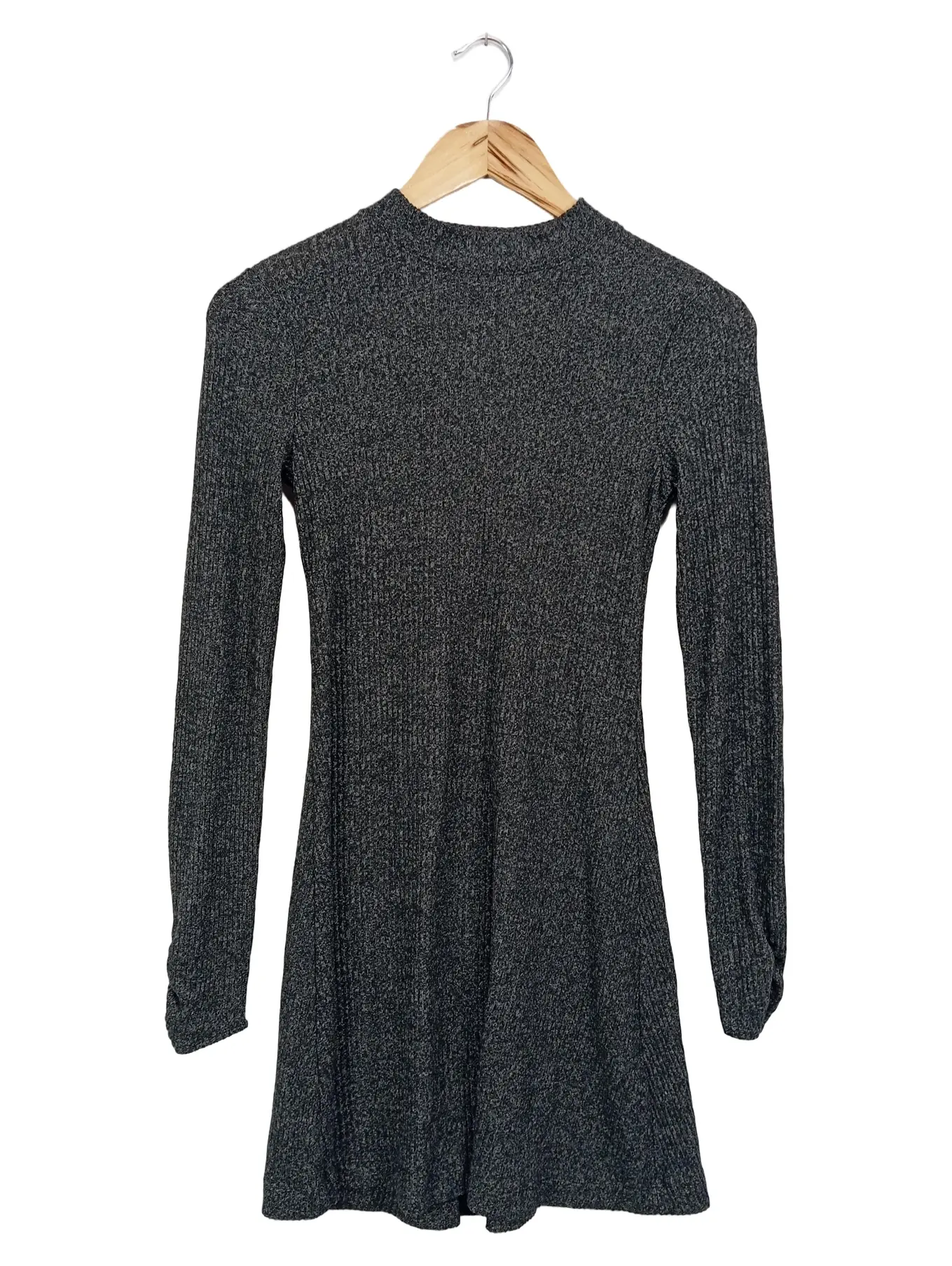 HOLLISTER Damen Strickkleid XS 34 Schwarz Meliert Rippstrick Elegant Streetwear