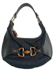 Vorschaubild 1 von Henkeltasche Damen Schwarz Leder Stoff Hobo Bag Elegant Luxuriös GG Logo