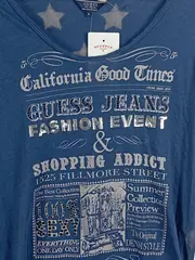 Vorschaubild 2 von Damen Top Sterne Pailletten Schriftzug Blau Gr. S Ärmellos Viskose