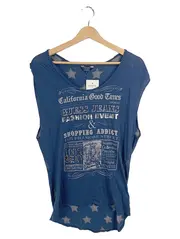 Vorschaubild 1 von Damen Top Sterne Pailletten Schriftzug Blau Gr. S Ärmellos Viskose