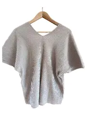 Vorschaubild 4 von Damen Strickshirt V-Ausschnitt Rippstrick Beige Gr. 40/L