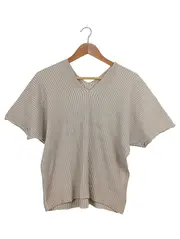 Vorschaubild 1 von Damen Strickshirt V-Ausschnitt Rippstrick Beige Gr. 40/L