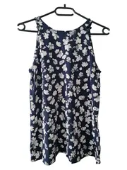 Vorschaubild 2 von edc Damen Blumenmuster Top ärmellos blau Gr. 36/S Freizeit Baumwolle