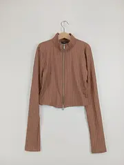Vorschaubild 2 von Jordan Damen Trainingsjacke Beige Rippstrick Reißverschluss Gr. 34/XS Sportlich