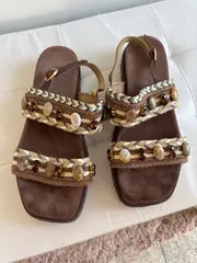 Vorschaubild 3 von Sandalen Damen Gr. 38 Braun Bohemian Flechtriemen Ziersteine