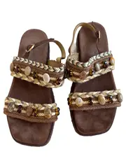 Vorschaubild 1 von Sandalen Damen Gr. 38 Braun Bohemian Flechtriemen Ziersteine
