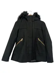Vorschaubild 1 von Leichter Mantel Damen Schwarz Gr. 34/XS Casual Jacke Kapuze Fellbesatz