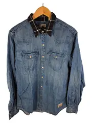 Vorschaubild 1 von Fresh Leaves Herren Jeanshemd Denim Western Gr. M Blau Karierter Kragen