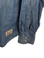Vorschaubild 5 von Fresh Leaves Herren Jeanshemd Denim Western Gr. M Blau Karierter Kragen