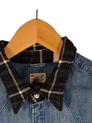 Vorschaubild 4 von Fresh Leaves Herren Jeanshemd Denim Western Gr. M Blau Karierter Kragen
