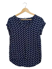Vorschaubild 1 von Damen Bluse Vogelmuster Gr. 36 S Kurzarm Casual Blau