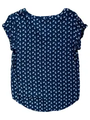 Vorschaubild 2 von Damen Bluse Vogelmuster Gr. 36 S Kurzarm Casual Blau
