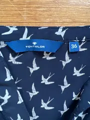 Vorschaubild 5 von Damen Bluse Vogelmuster Gr. 36 S Kurzarm Casual Blau