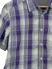 Vorschaubild 6 von Herren Freizeithemd Karo Kurzarm Lila Gr. M Baumwolle Casual
