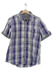 Vorschaubild 1 von Herren Freizeithemd Karo Kurzarm Lila Gr. M Baumwolle Casual