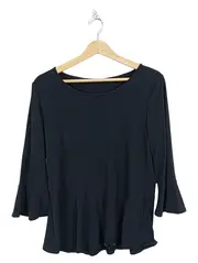 Vorschaubild 1 von Damen Langarmshirt 3/4 Arm Gr. 38/M Schwarz Rüschen Basic