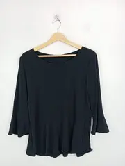 Vorschaubild 2 von Damen Langarmshirt 3/4 Arm Gr. 38/M Schwarz Rüschen Basic