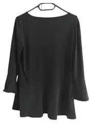 Vorschaubild 3 von Damen Langarmshirt 3/4 Arm Gr. 38/M Schwarz Rüschen Basic