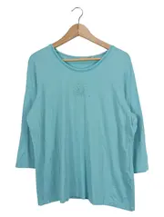 Vorschaubild 1 von Damen T-Shirt Türkis Gr. 48/4XL 3/4-Arm Casual Strass